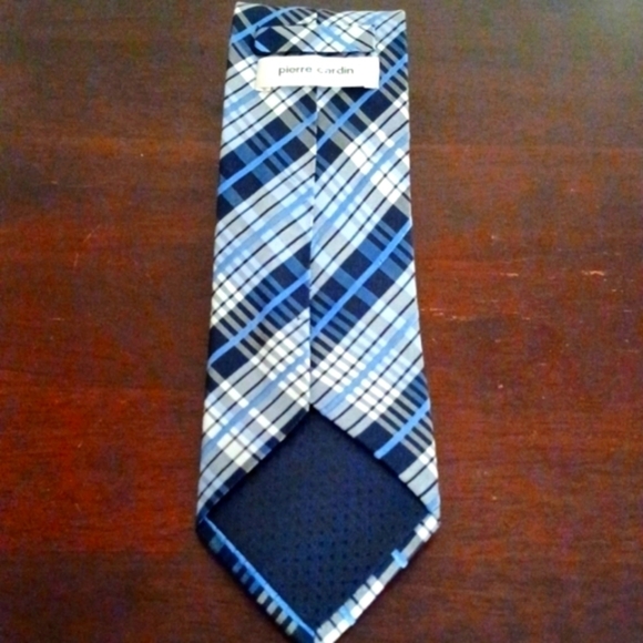 PIERRE CARDIN Blue and White Plaid Silk Necktie - Picture 5 of 6